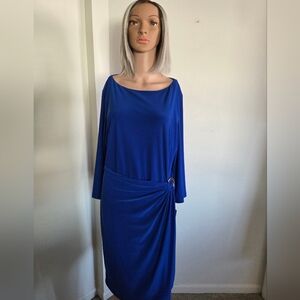 Chaps Womens Royal Blue Wrap Dress Cinched Long Sleeve Size XL